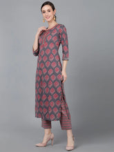 Women Mauve Cotton Geometric Printed Kurta 1